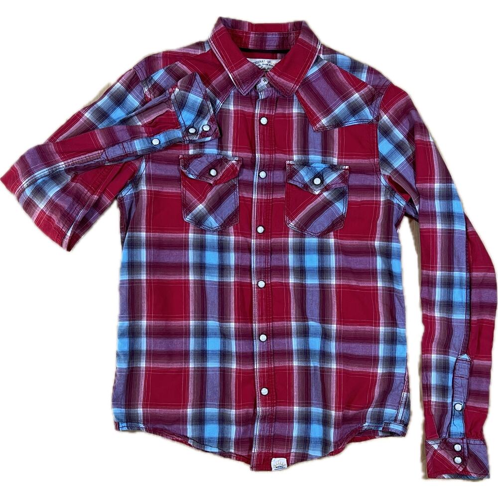Aeropostale Red Blue Tartan Plaid Long Sleeve Button Down Western Woman's‎ Small